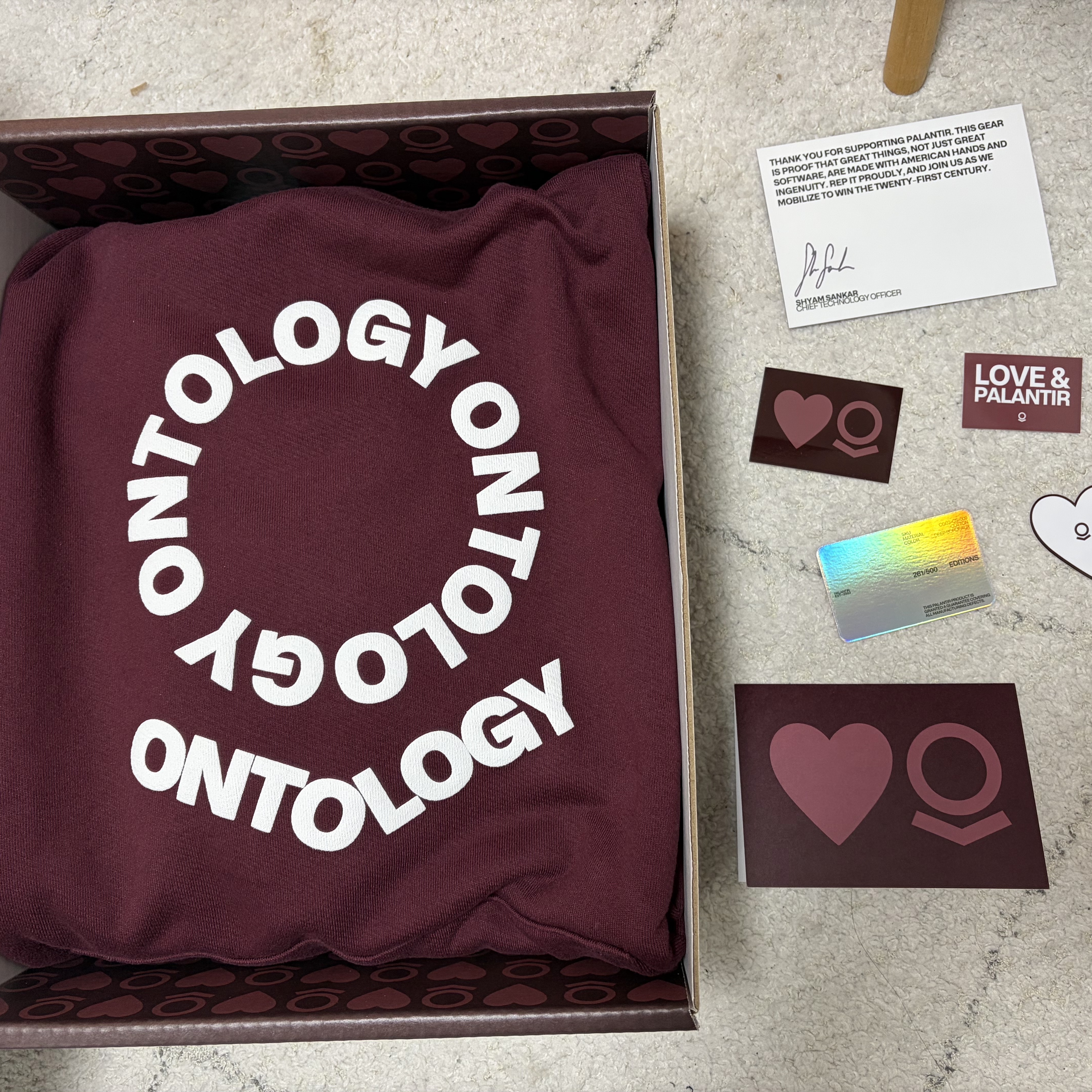 Palantir Ontology Valentine's Hoodie Deep Bordeaux 착용 스타일 - 5