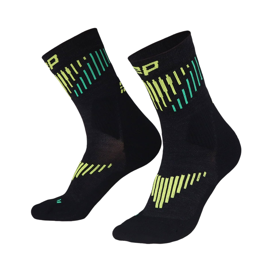 WP9CLV CEP Core Run Merino Compression Mid Cut Socks Black Lime