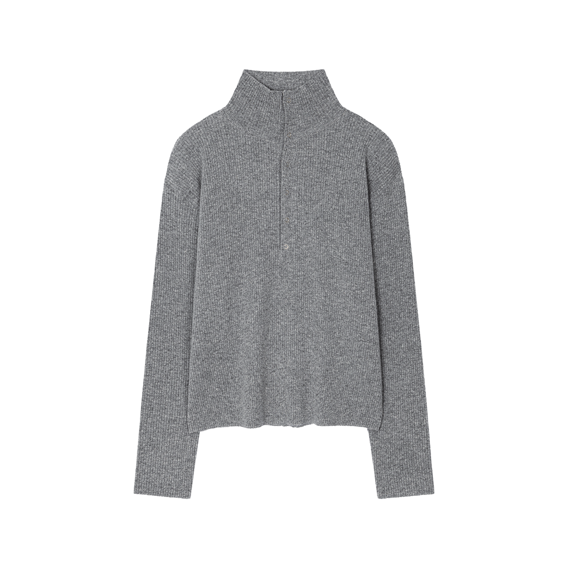 웨이비니스 모크넥 스냅 립 니트 그레이(Waviness Mockneck Snap Rib Knit Grey)