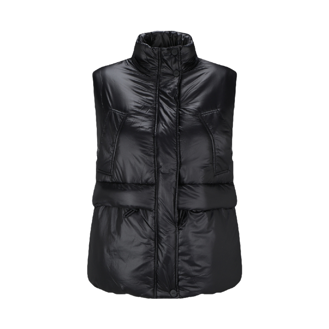 (W) 가니 샤이니 퀼트 베스트 블랙((W) Ganni Shiny Quilt Vest Black)
