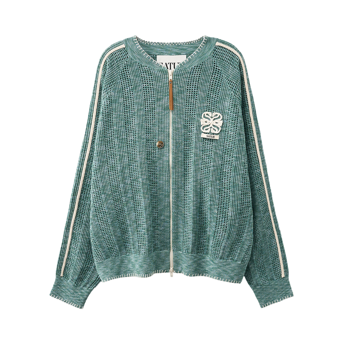 [사은품 증정] 세터 포인트 스티치 크로셰 니트 집업 그린