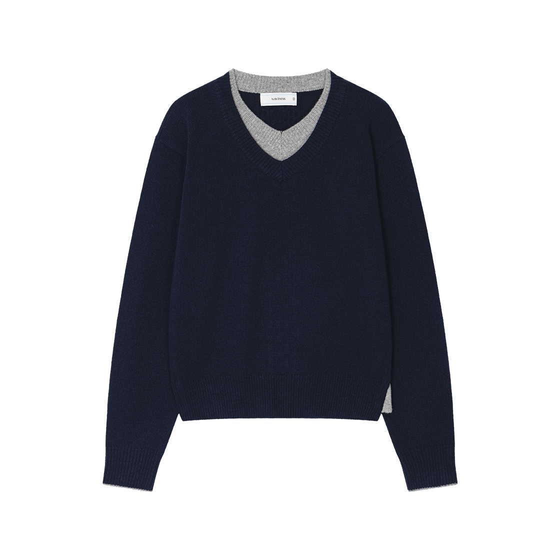 웨이비니스 더블 레이어드 브이넥 니트 네이비 그레이(Waviness Double Layered V-Neck Knit Navy Grey)