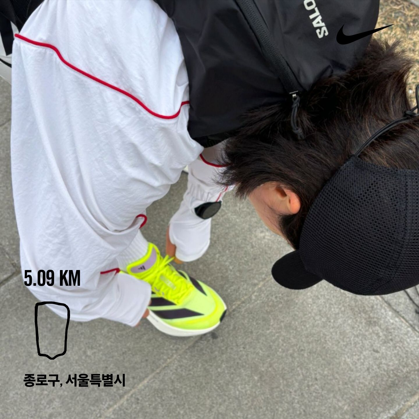 Adidas Adizero Boston 13 Lucid Lemon Core Black, [KREAM 단독] runwhither Mesh Cap Black 착용 스타일