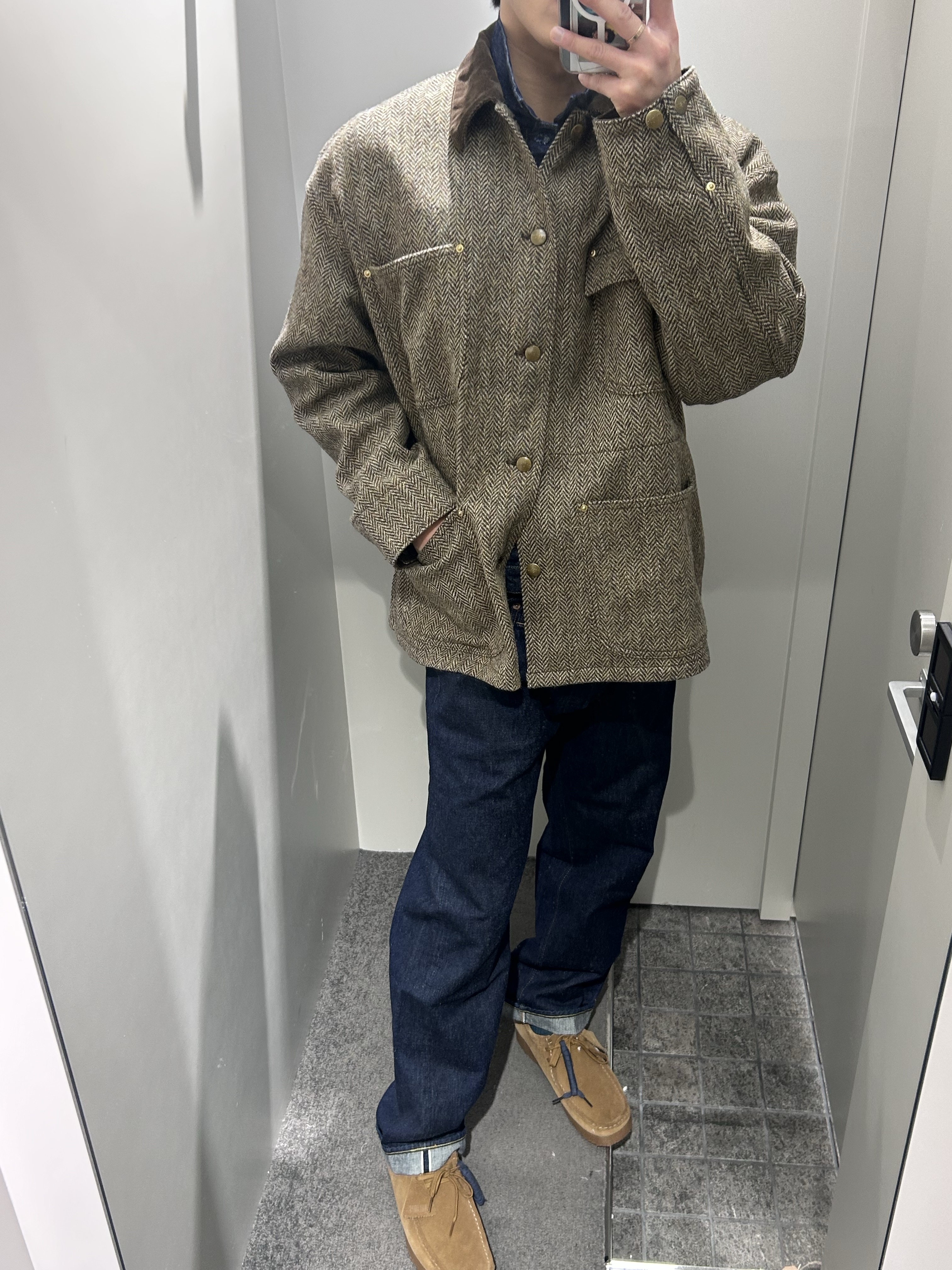 Orslow Harris Tweed Relax Fit Coverall Khaki - 25FW 착용 스타일 - 3