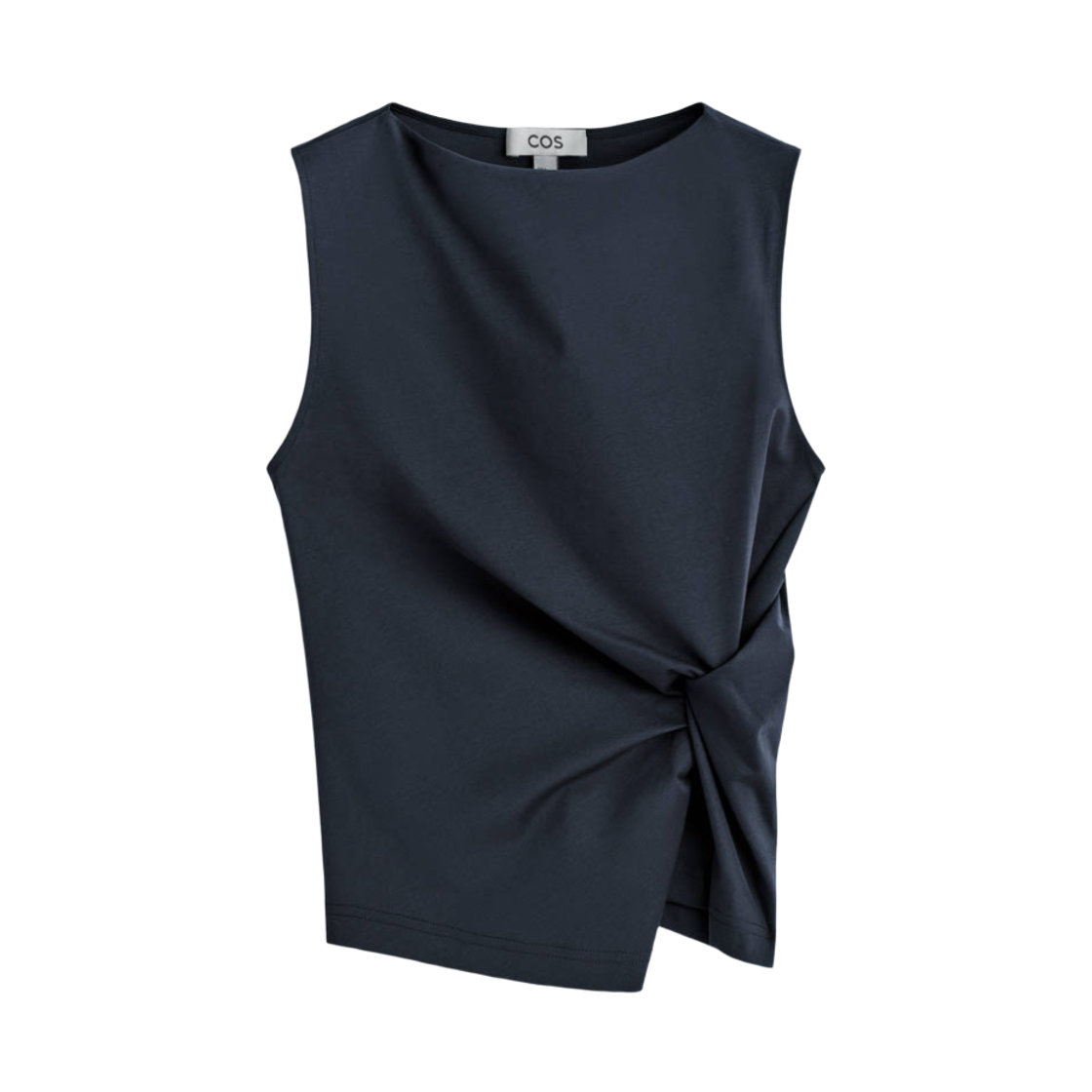 (W) 코스 트위스트 디테일 저지 탑 네이비((W) COS Twist Detail Jersey Top Navy)