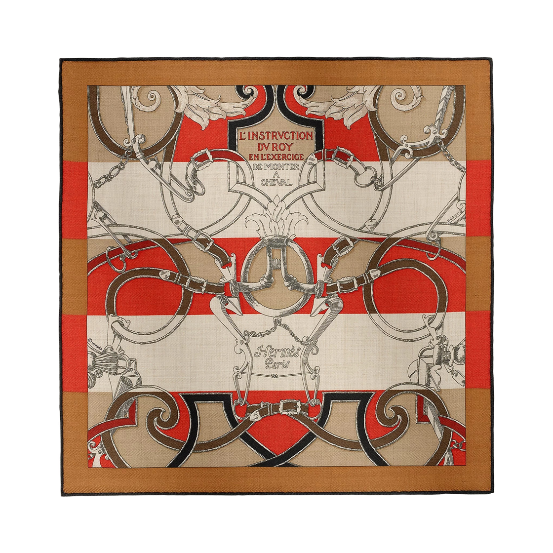 (W) 에르메스 린스트럭션 두 로이 비야데 스카프 45 나뛰렐 루즈 누와젯((W) Hermes L'Instruction Du Roy Bayadere Scarf 45 Naturel Rouge Noisette) - 1