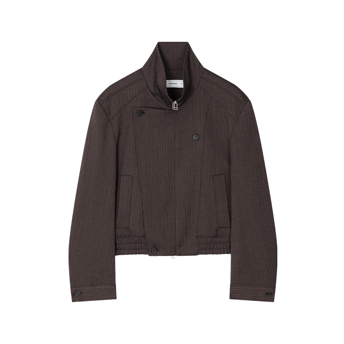 웨이비니스 어시메트리 하이넥 울 재킷 엠버 브라운(Waviness Asymmetry High-Neck Wool Jacket Ember Brown)