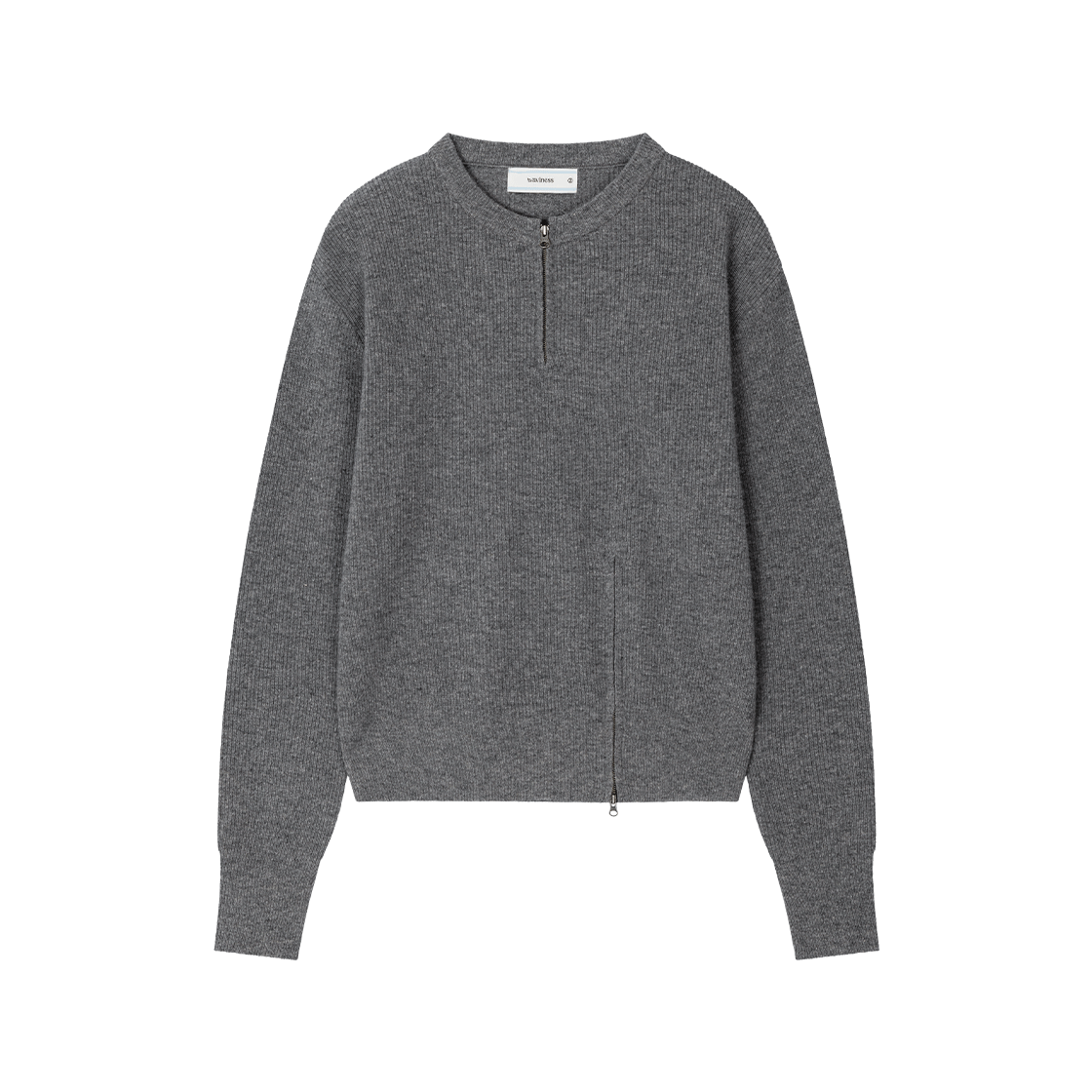 웨이비니스 하프 집업 헨리 넥 니트 다크 그레이(Waviness Half Zip-up Henley Neck Knit Dark Grey)