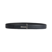 Tom Ford Leather Reversible Buckle T Belt Dark Navy