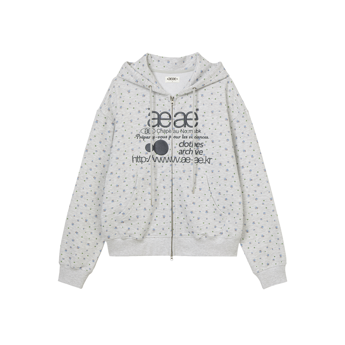 에이이에이이 웹 로고 플라워 후드 집업 블루(AEAE Web Logo Flower Hood Zip Up Blue)
