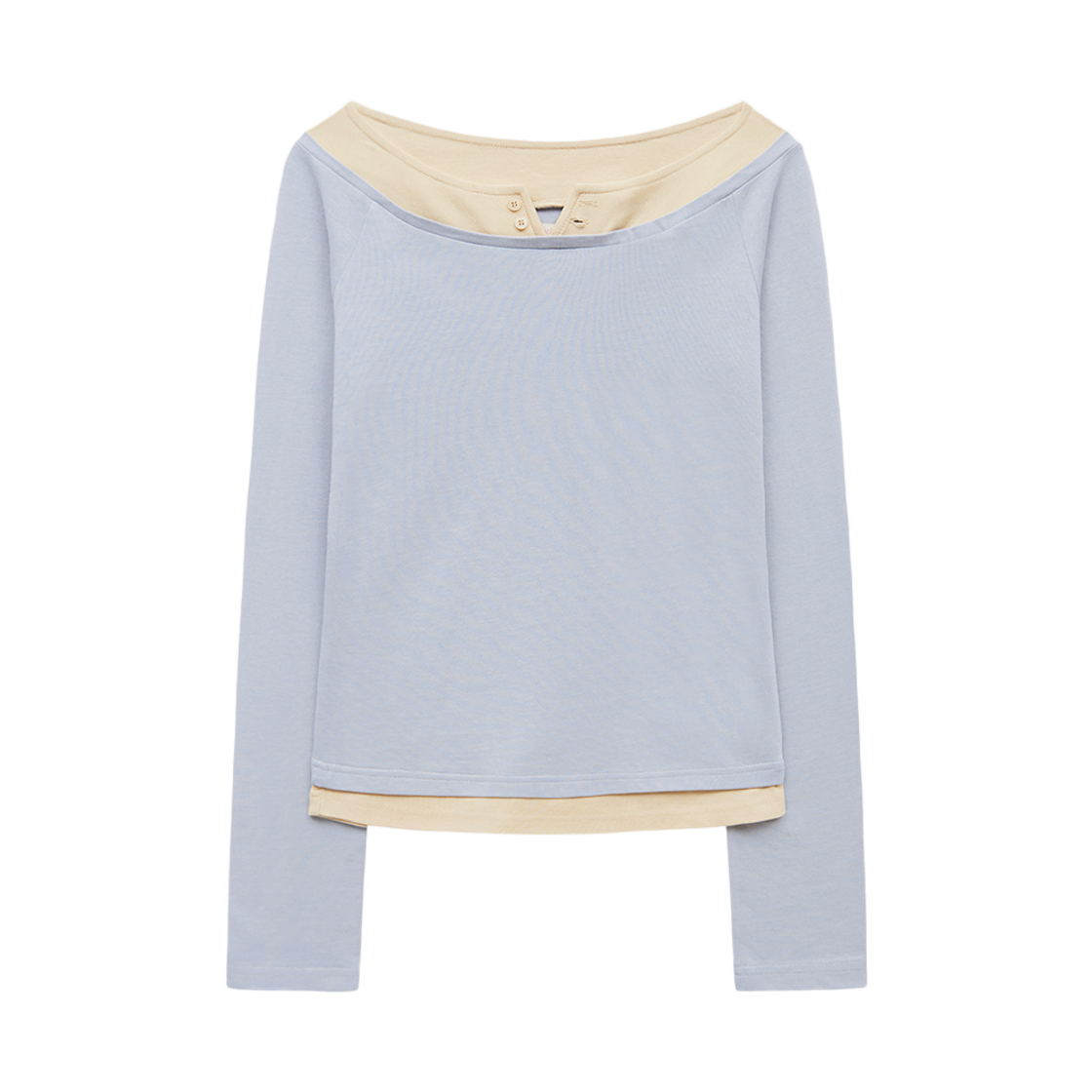 마가린핑거스 오프 숄더 레이어드 티셔츠 라이트 블루(Margarin Fingers Off-Shoulder Layered T-Shirt Light Blue)