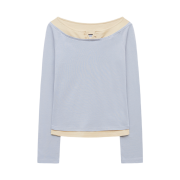Margarin Fingers Off-Shoulder Layered T-Shirt  Light Blue