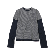 MAINBOOTH Layered Border T-shirt NAVY