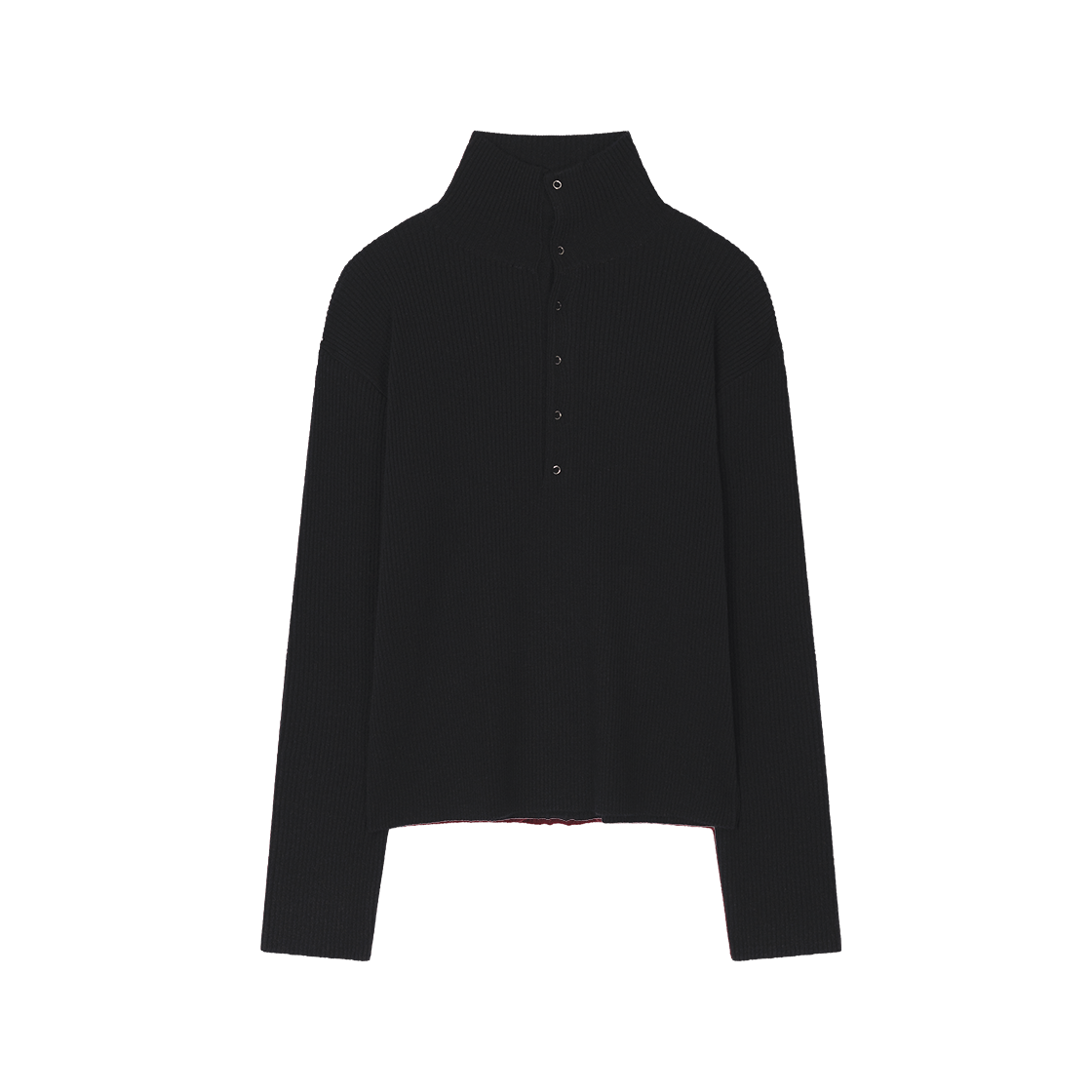 웨이비니스 모크넥 스냅 립 니트 블랙(Waviness Mockneck Snap Rib Knit Black)
