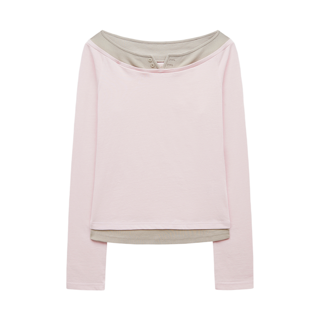 마가린핑거스 오프 숄더 레이어드 티셔츠 라이트 핑크(Margarin Fingers Off-Shoulder Layered T-Shirt Light Pink)