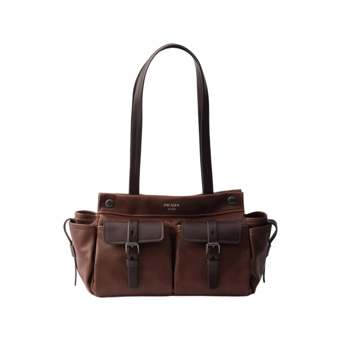 1BG645-2G6F-F0324 Prada Route Medium Leather Tote Bag Cocoa Brown