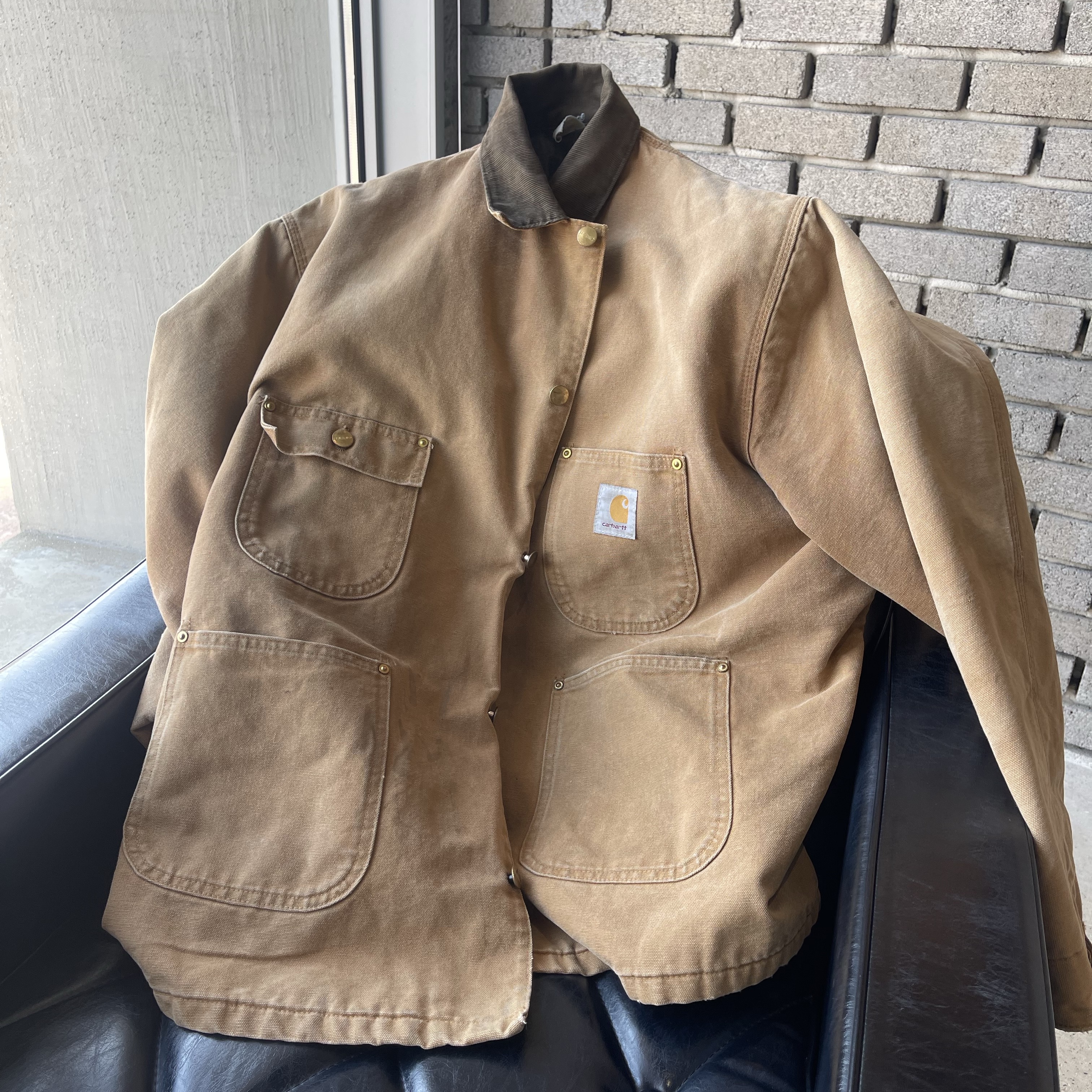 Carhartt WIP Lined Dearborn Canvas Michigan Chore Coat Hamilton Brown Tobacco Rigid - Winter 착용 스타일 - 3