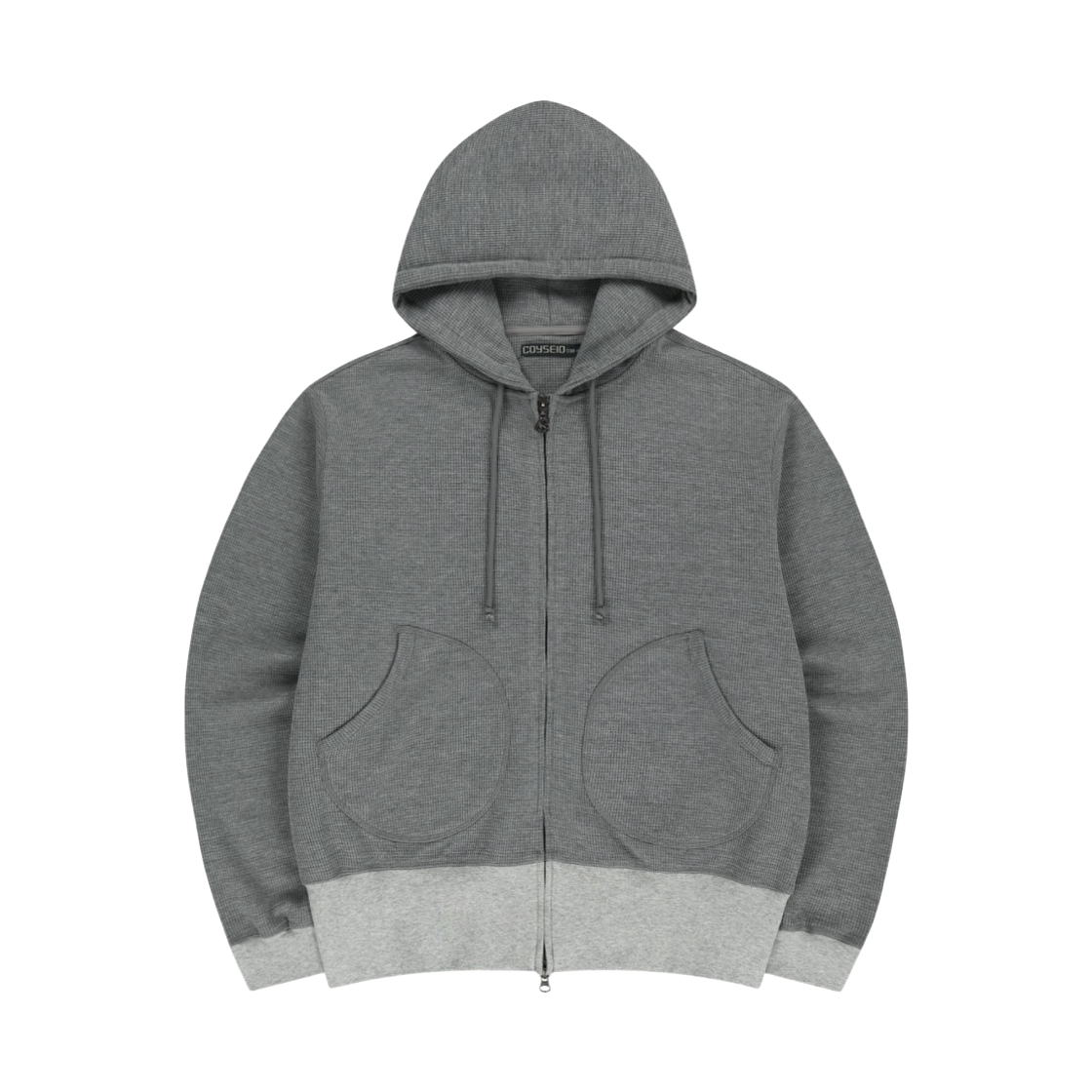 코이세이오 038 와플 집업 후디 멜란지 그레이(COYSEIO 038 Waffle Zip-Up Hoodie Melange Grey)
