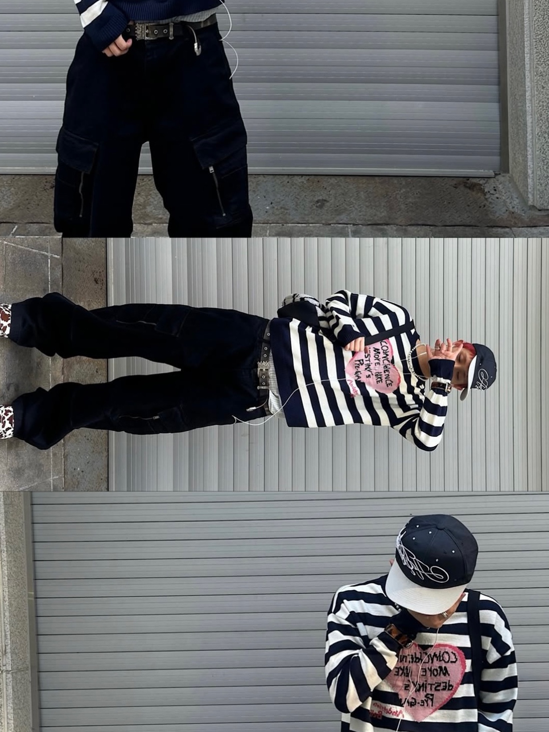 AX CONNECTION Tactical Cargo Washed Wide Denim Pants 착용 스타일 - 3
