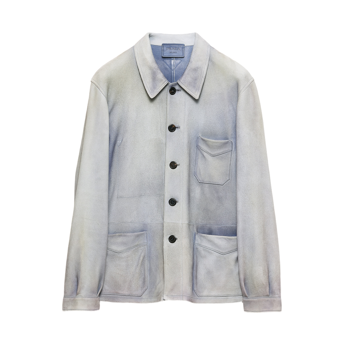 UPS704-1835-F0012 Prada Suede Caban Jacket Sky Blue