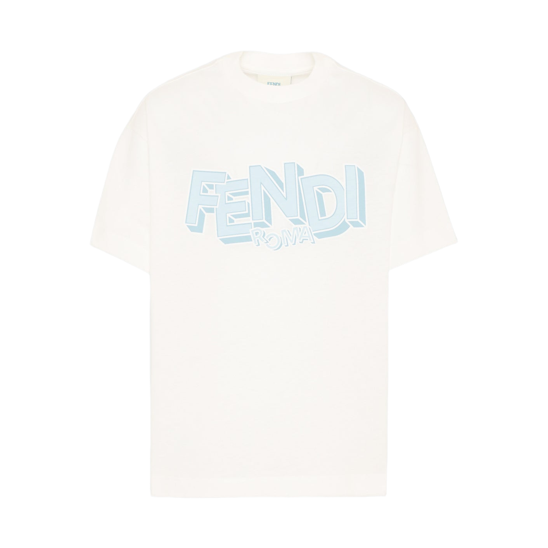 (키즈) 펜디 코튼 티셔츠 화이트 스카이 블루((Kids) Fendi Cotton T-Shirt White Sky Blue) - 1