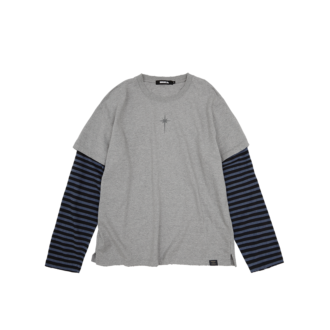 메아 데미지드 레이어드 박시 탑 멜란지 그레이(Mea Damaged Layered Boxy Top Melange Grey)