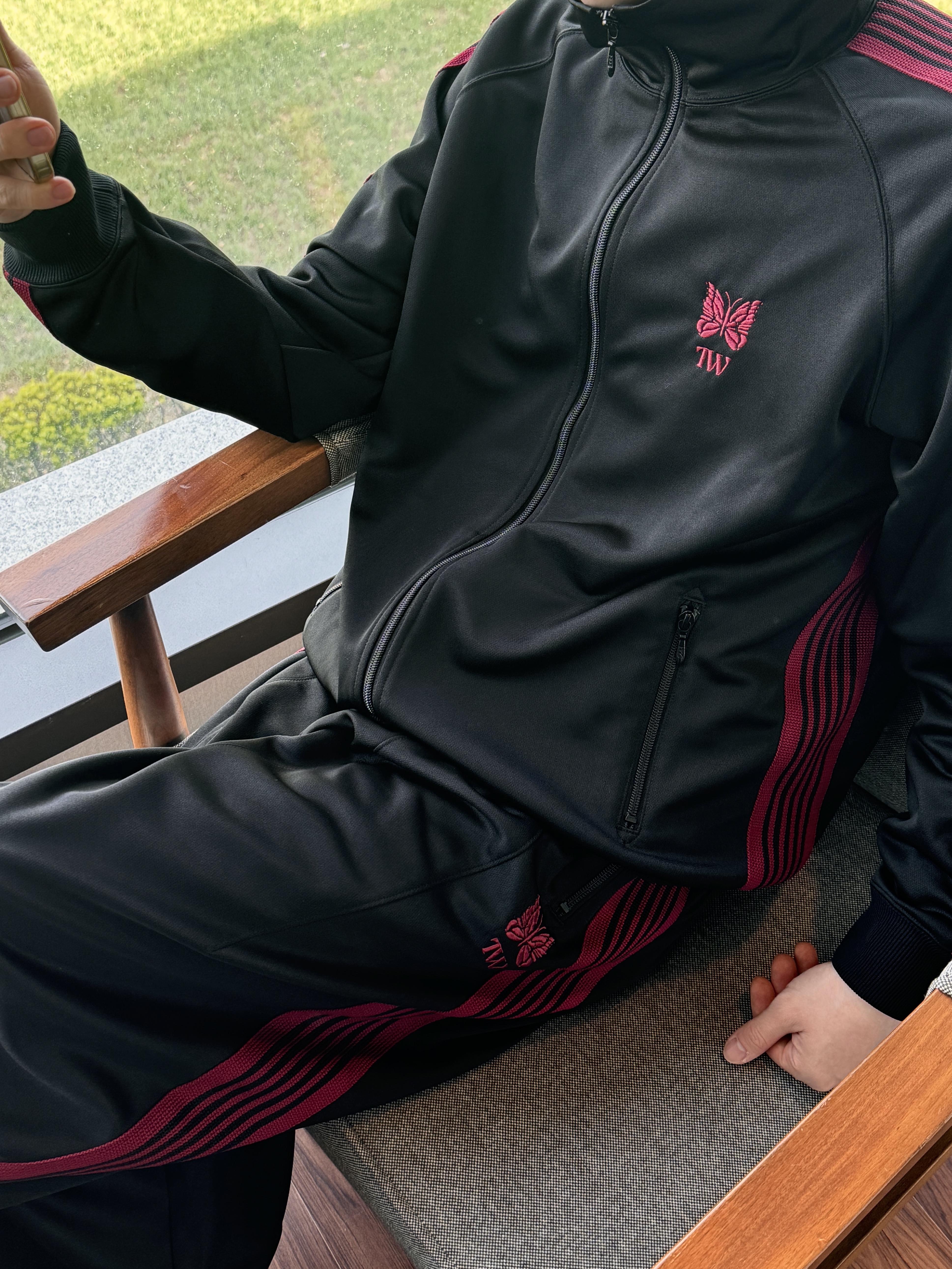 Needles x TW H.D. Track Pants Black Red, Needles x TW Track Jacket Black Red 착용 스타일