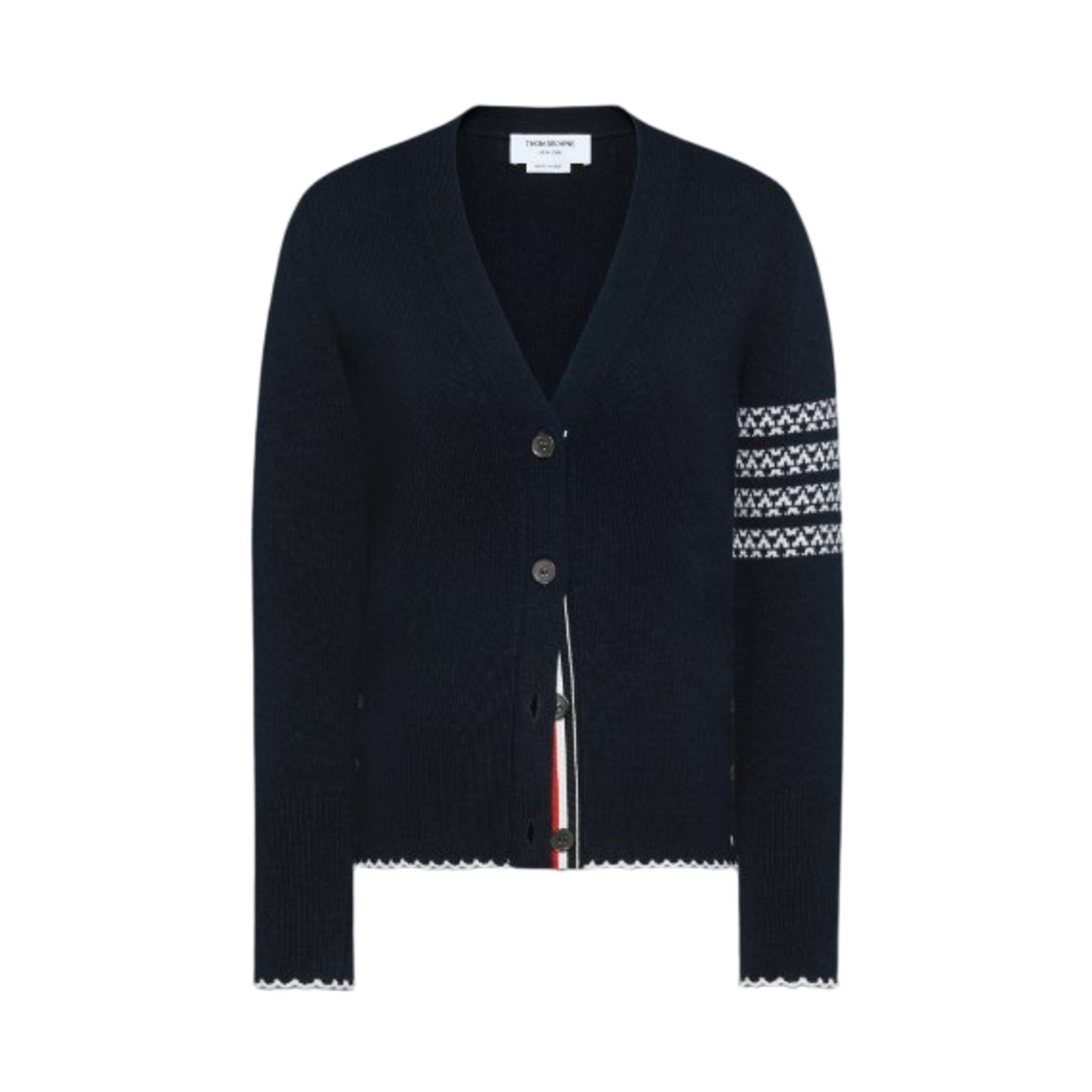 FKC687A-Y1029-415 (W) Thom Browne Holiday Merino Hector Intarsia Cardigan Navy