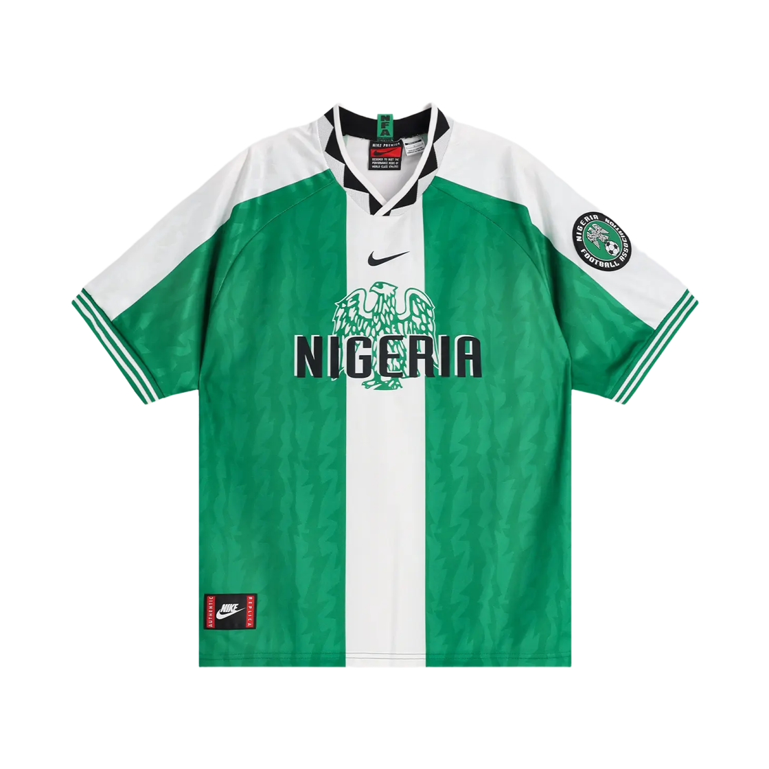 나이키 나이지리아 1996 레트로 사커 레플리카 저지 코트 그린 화이트 (II6988-310) (논 마킹 버전)(Nike Nigeria 1996 Retro Soccer Replica Jersey Court Green White (II6988-310) (Non Marking Ver.))