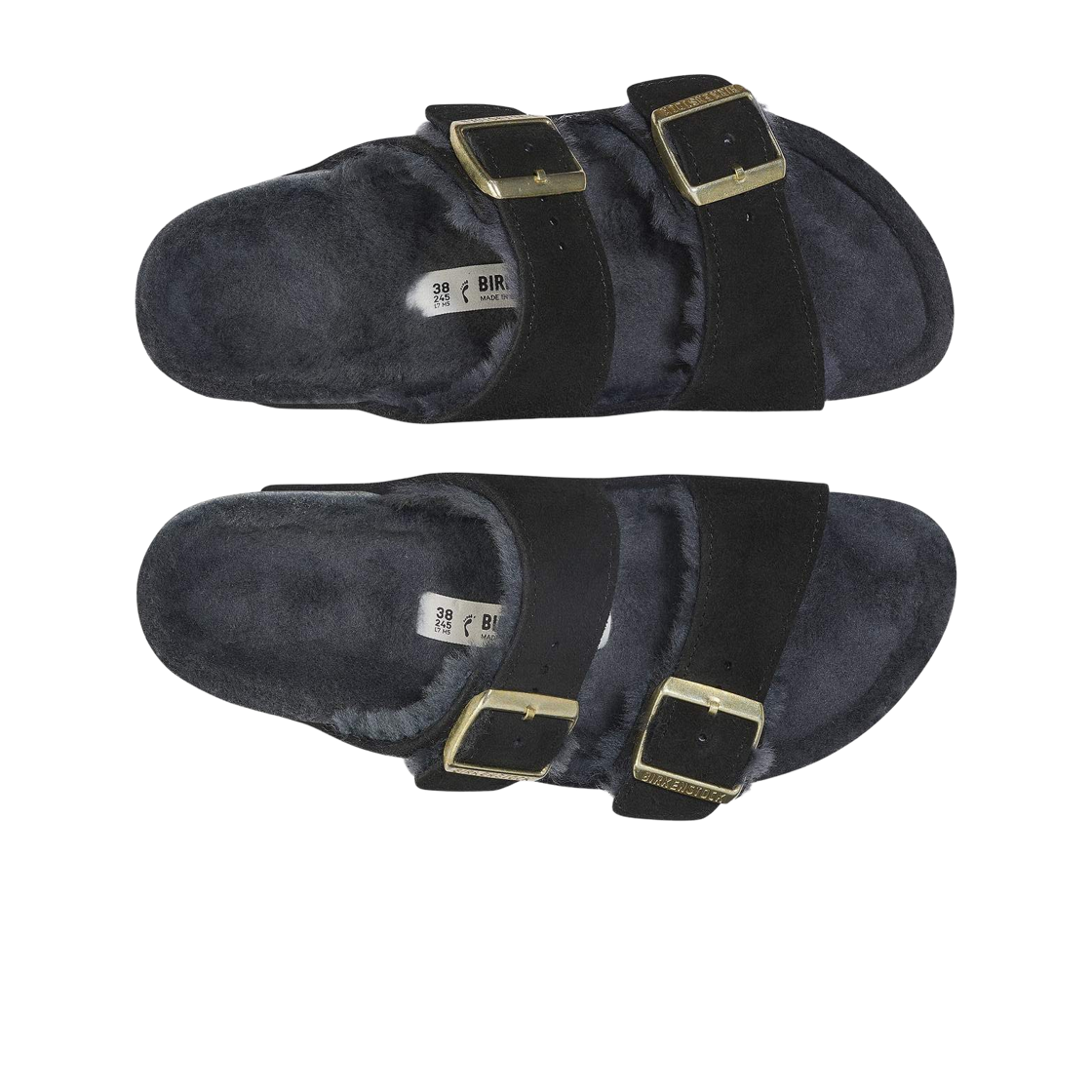 (W) 버켄스탁 아리조나 시어링 스웨이드 레더 블랙 - 내로우((W) Birkenstock Arizona Shearling Suede Leather Black - Narrow) - 2