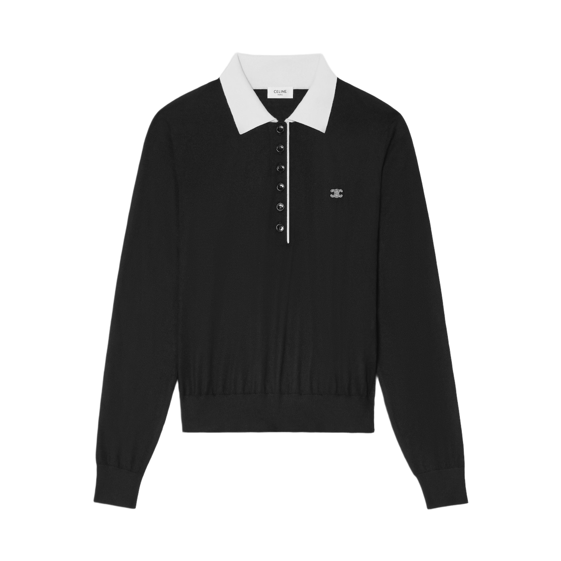 RX0FD0W27-38OF (W) Celine Polo Sweater in Fine Cashmere Silk Black White