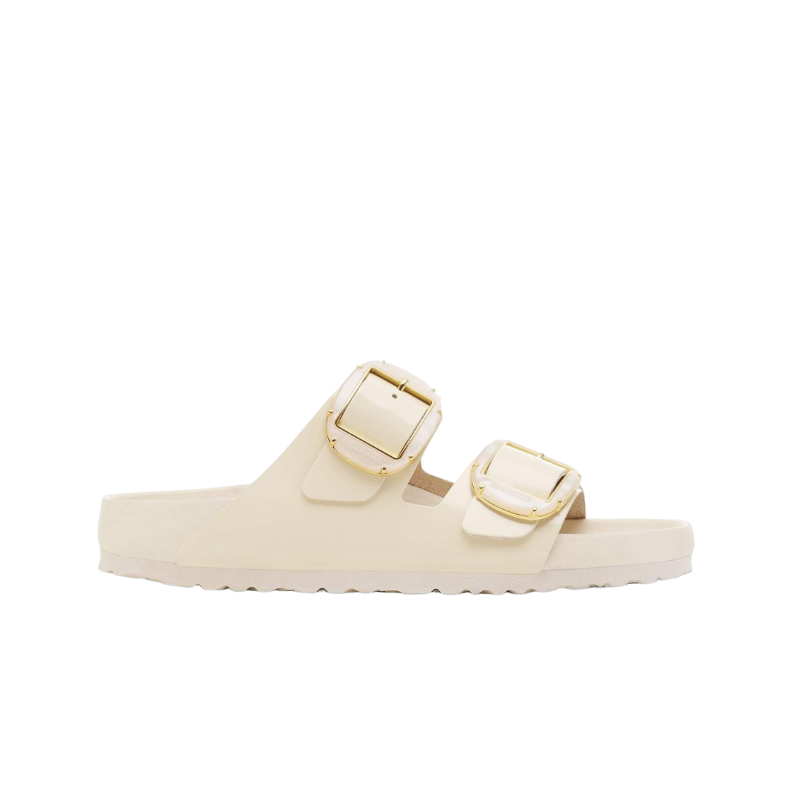 1030278 (W) Birkenstock Arizona Big Buckle Natural Leather Patent High Shine Ecru - Narrow