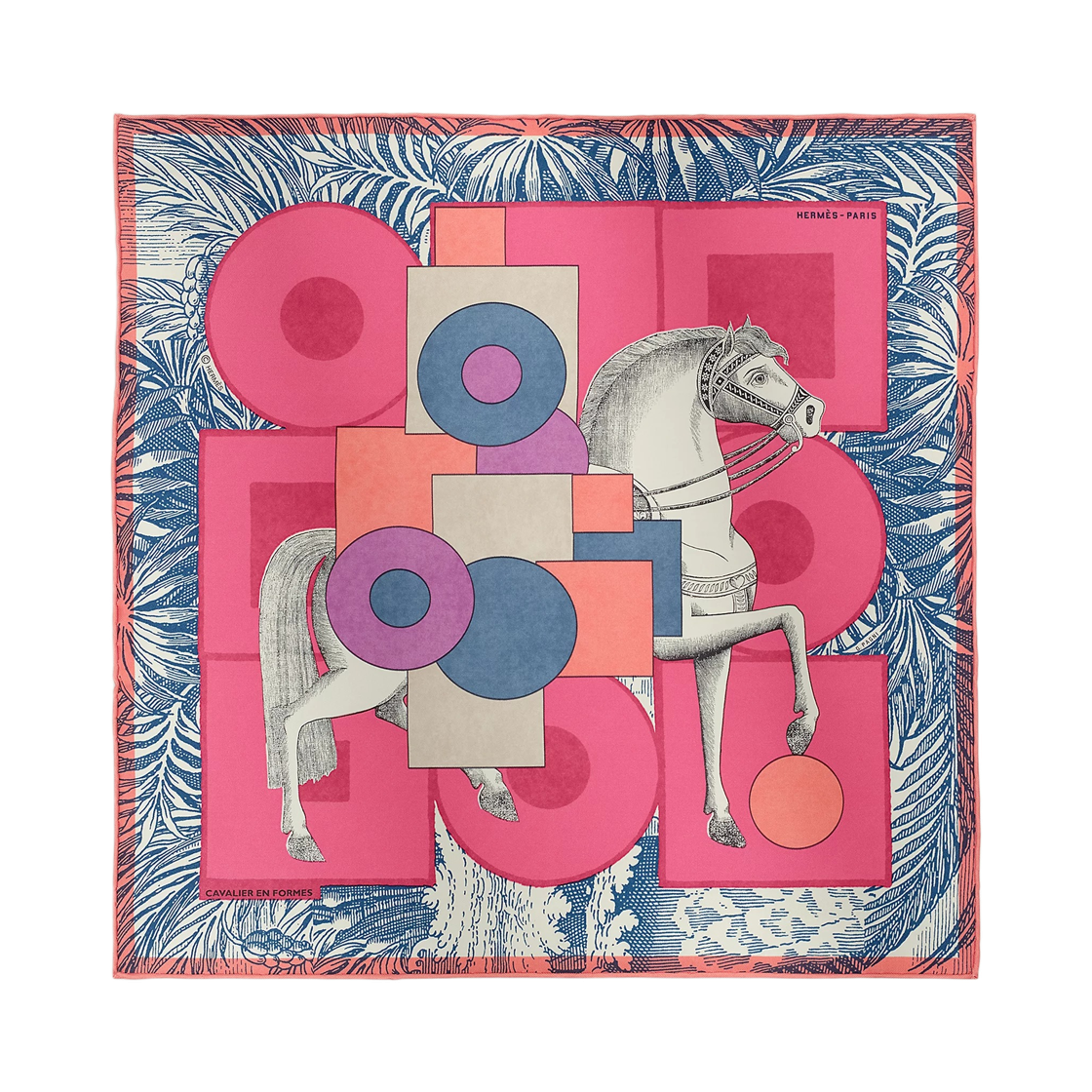 (W) 에르메스 카발리에레 엔 폼 스카프 45 로즈 비프 블루 비올레((W) Hermes Cavalier En Formes Scarf 45 Rose Vif Bleu Violet)