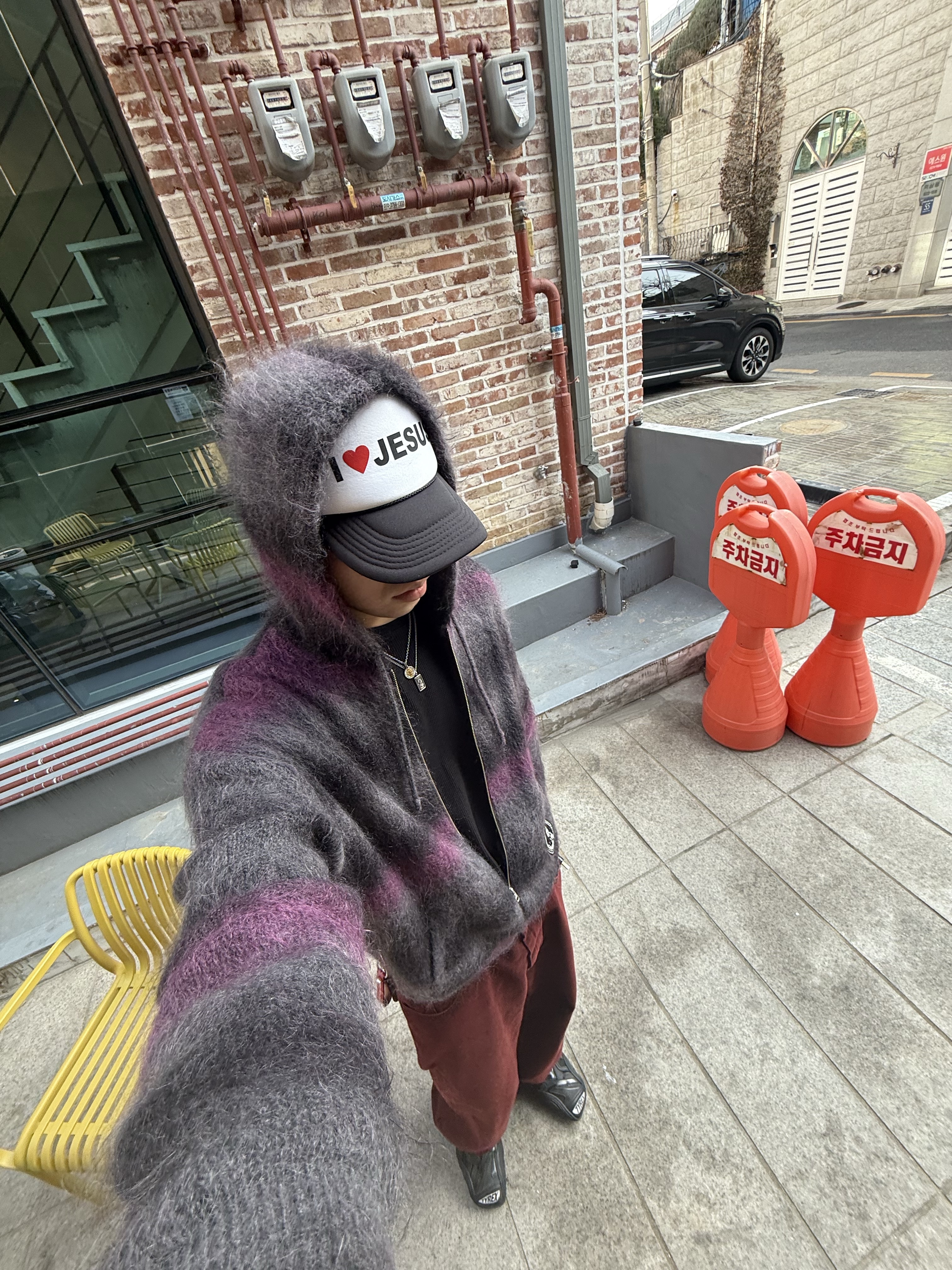 Supreme x Hysteric Glamour Mohair Zip Up Hooded Sweater Black - 24FW, (W) Balenciaga Tyrex Sneakers Black 착용 스타일 - 1