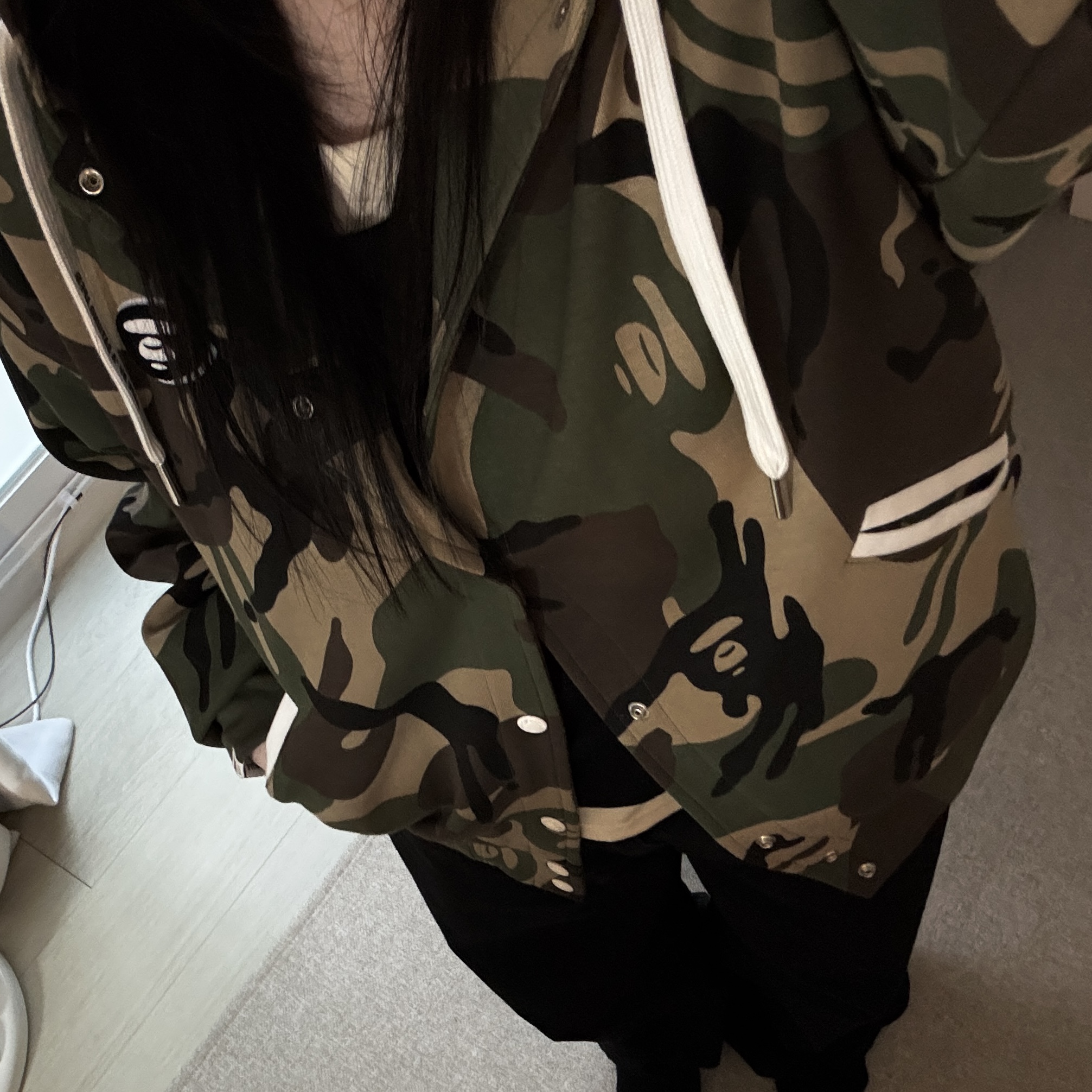 AAPE Button Hoodie Camouflage Green - 26SS 착용 스타일 - 1
