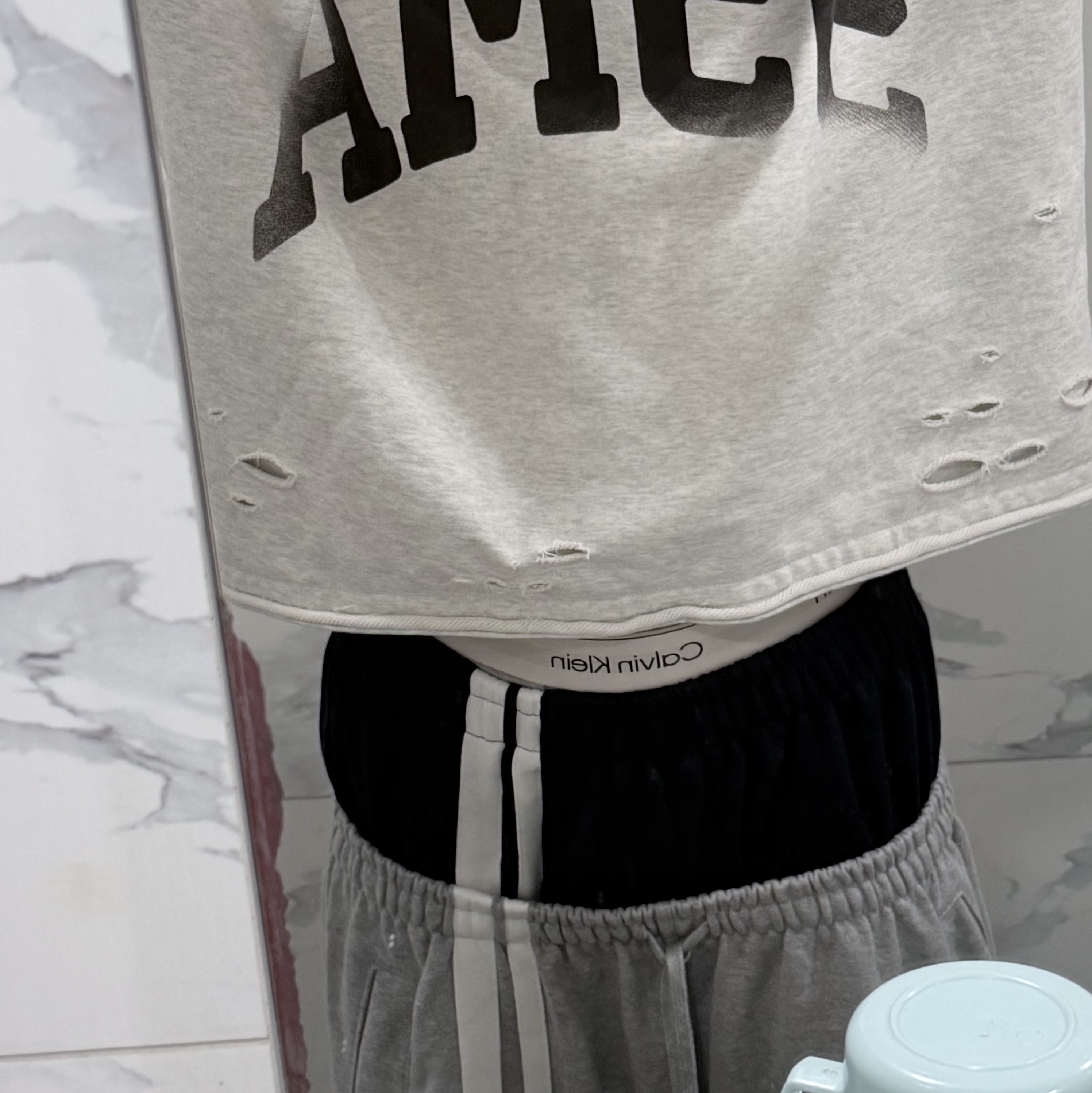 ROARINGRAD Double Waist Sweat Pants Gray 착용 스타일 - 1