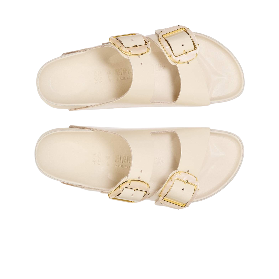 (W) 버켄스탁 아리조나 빅 버클 내츄럴 레더 페이턴트 하이 샤인 에크루 - 내로우((W) Birkenstock Arizona Big Buckle Natural Leather Patent High Shine Ecru - Narrow) - 2
