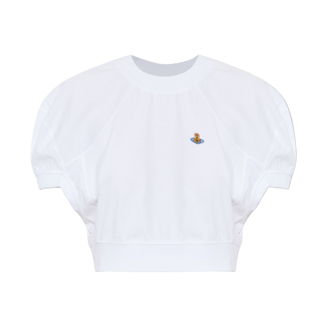 1G010017-J001M-A401 (W) Vivienne Westwood Orb Logo Embroidered Cropped T-Shirt White