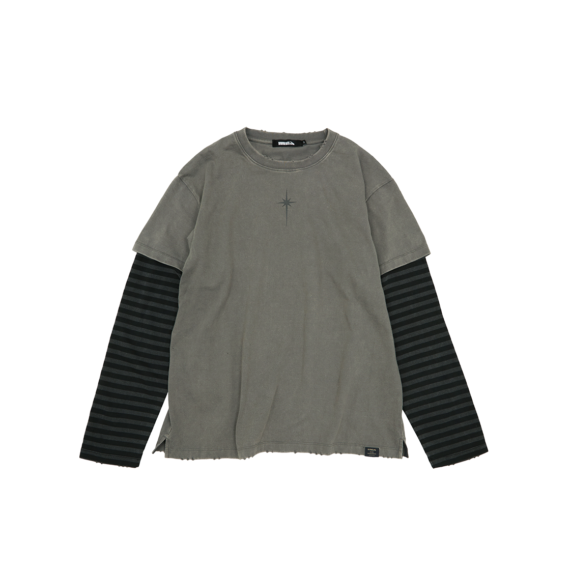 메아 데미지드 레이어드 박시 탑 카키(MEA Damaged Layered Boxy Top Khaki)