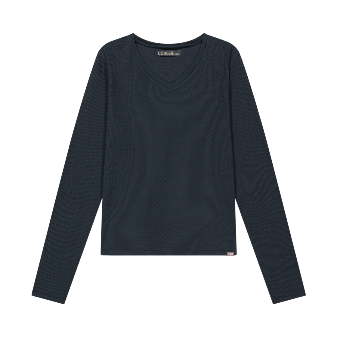 코이세이오 038 미니 와플 브이넥 롱 슬리브 네이비