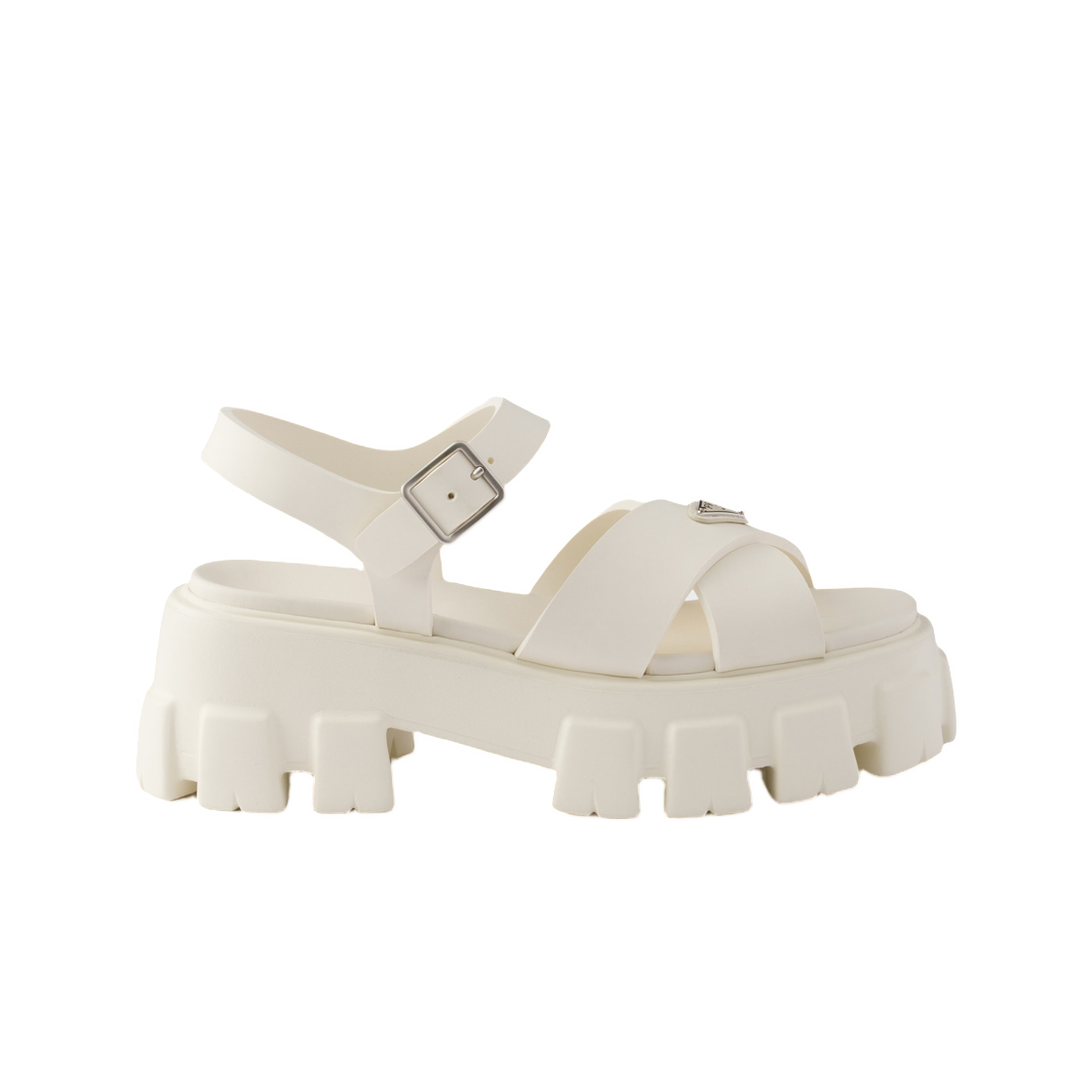 1X382N-3LKK-F0304 (W) Prada Monolith Rubber Sandals Ivory