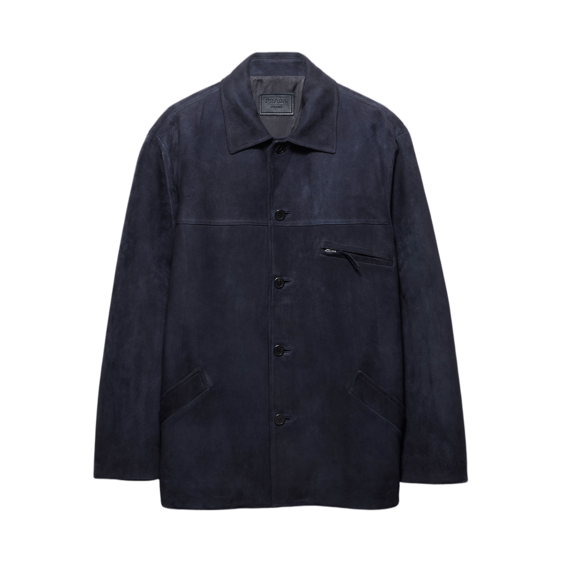 UPS705-18OM-F0216 Prada Suede Caban Jacket Baltic Blue