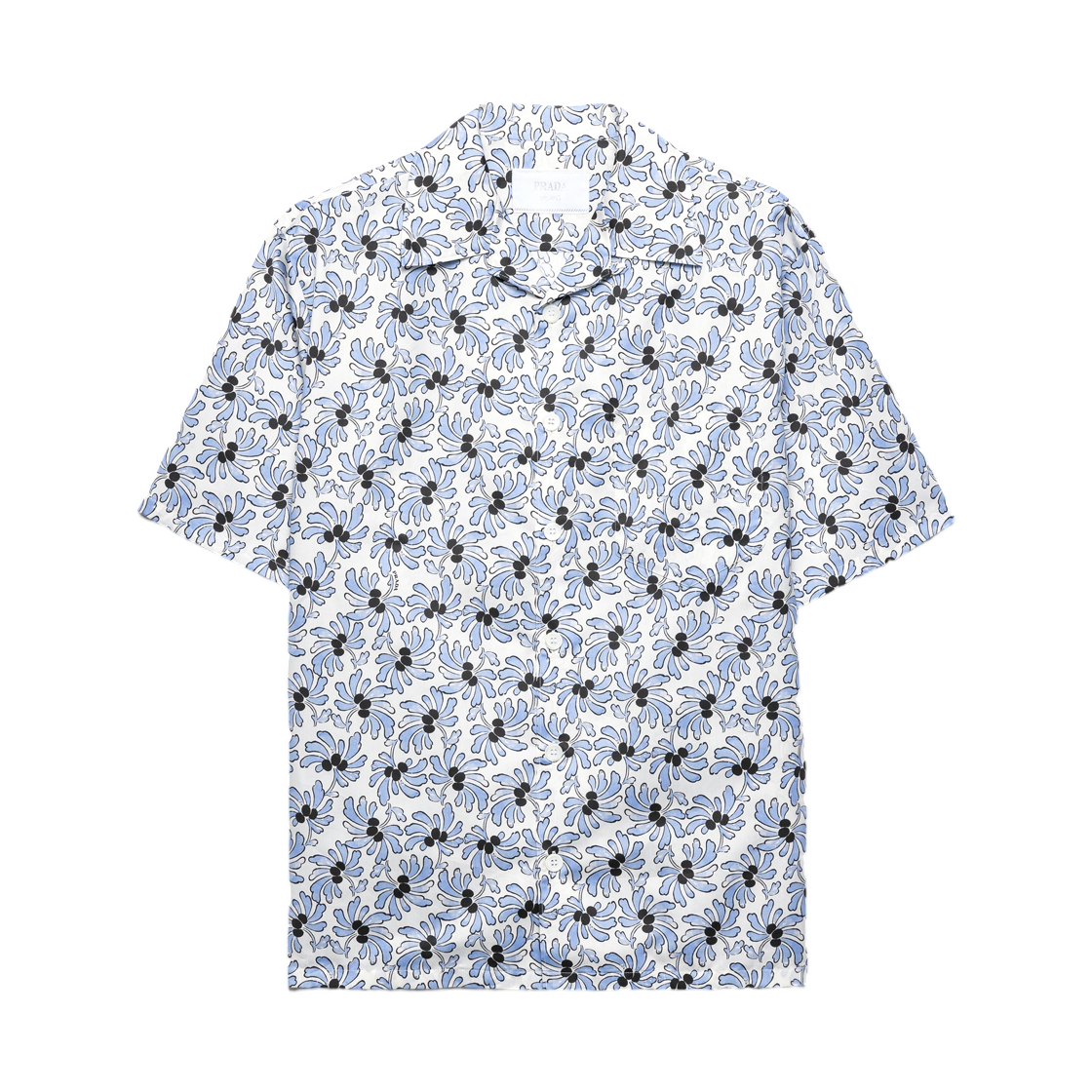 UCS414-19GU-F0EL0 Prada Printed Cotton Blend Bowling Shirt Ivory Light Blue