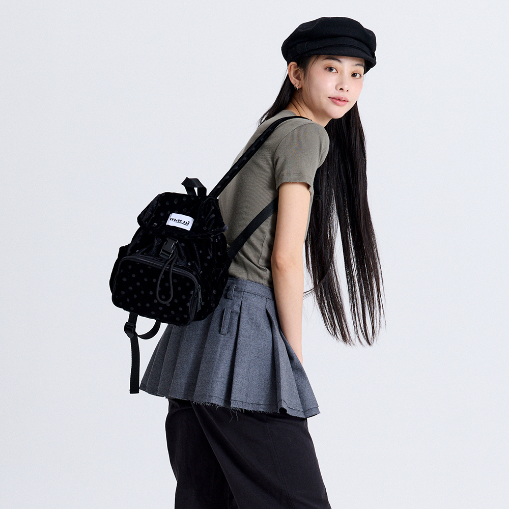 마크니 도트 벨벳 미니 백팩 블랙(MACNI Dot Velvet Mini Backpack Black) - 2