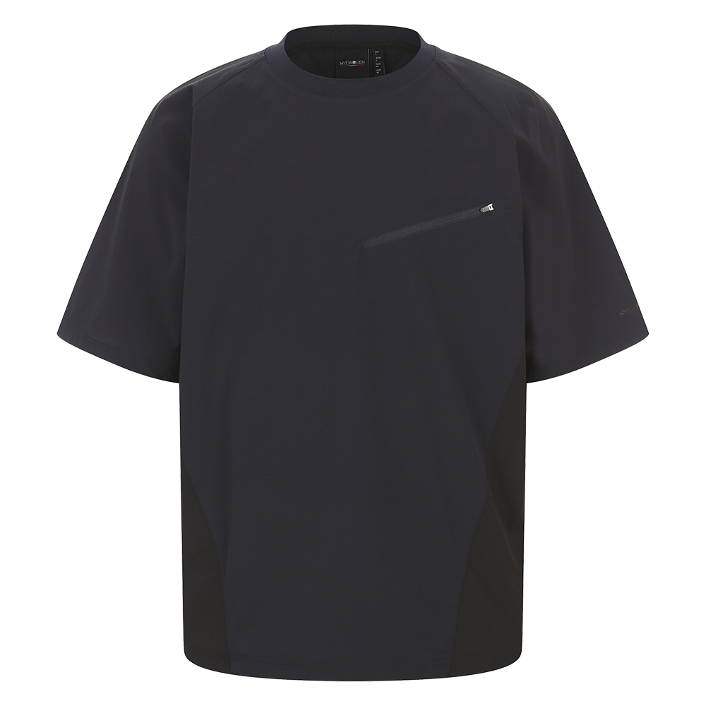 하이드로겐 남성 우븐 배색 반팔 티셔츠 네이비(HYDROGEN Men's Woven Color Block T-Shirt Navy)