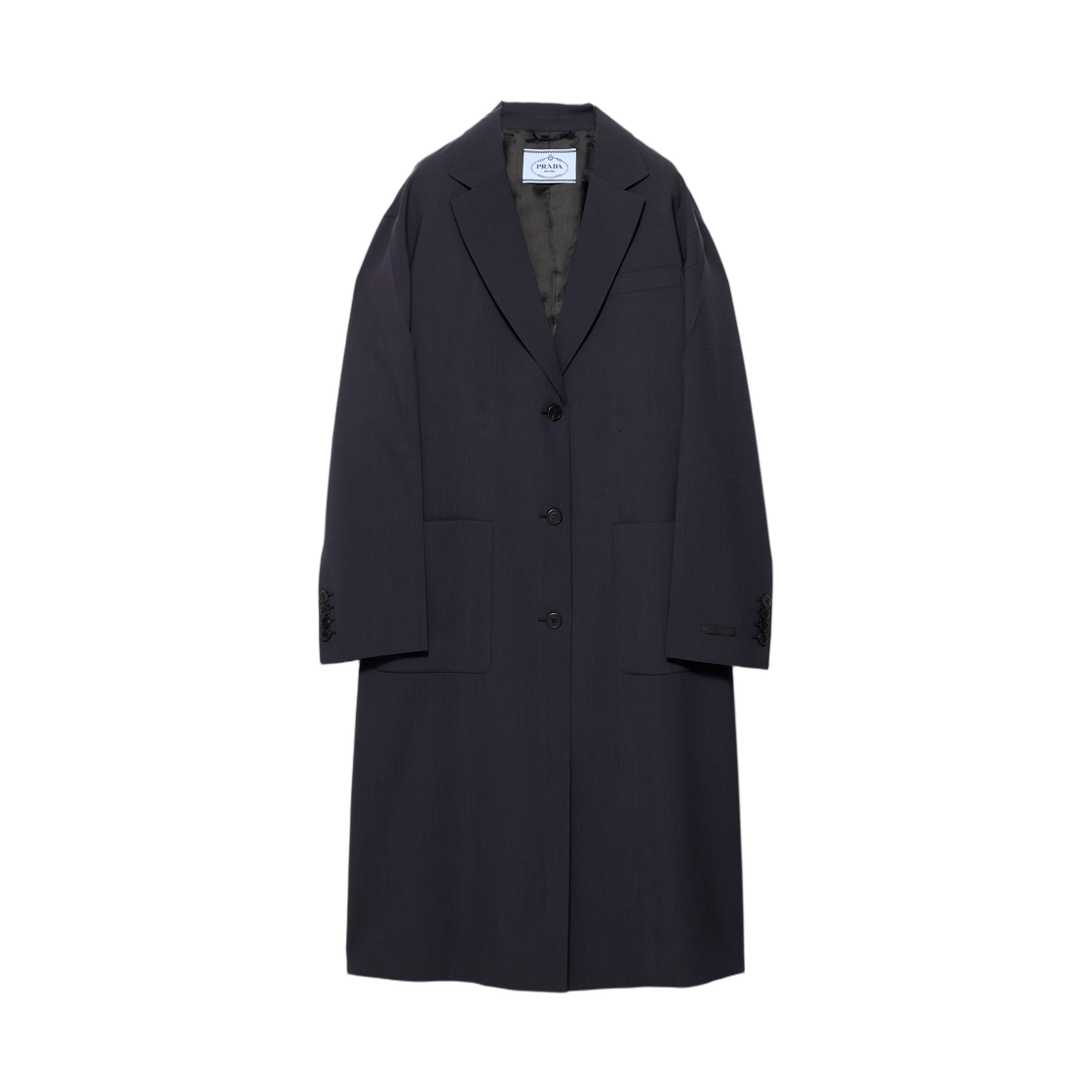 P621T-1XMY-F0008 (W) Prada Single-Breasted Light Wool Coat Navy