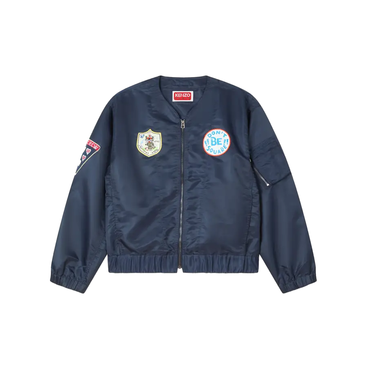 겐조 배지 칼라리스 봄버 네이비 블루 - 26SS(Kenzo Badges Collarless Bomber Navy Blue - 26SS)