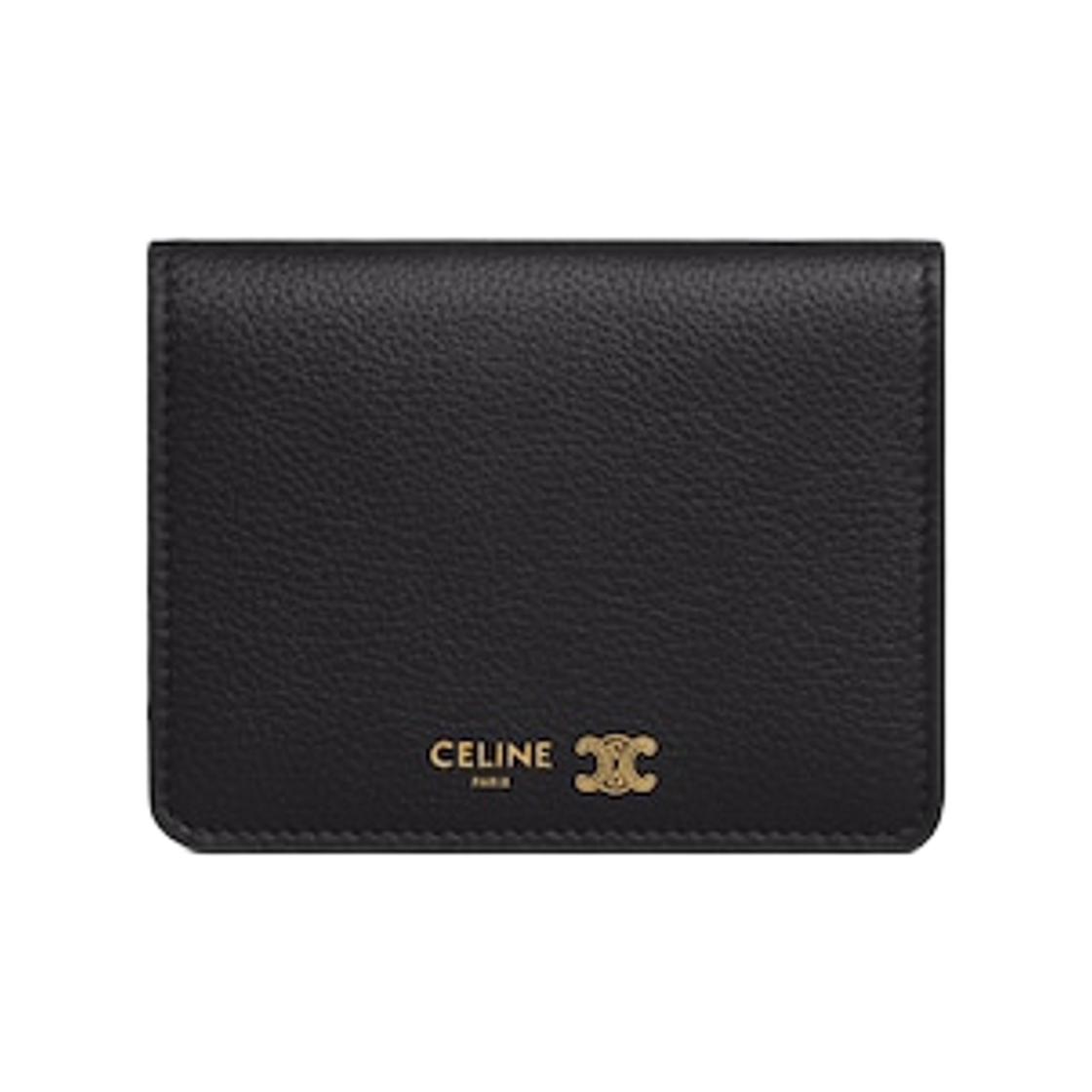 L100B2O54-GFS3 Celine Bi-Fold Card Holder Triomphe Stamp in Supple Grained Calfskin Black Ultra Blue