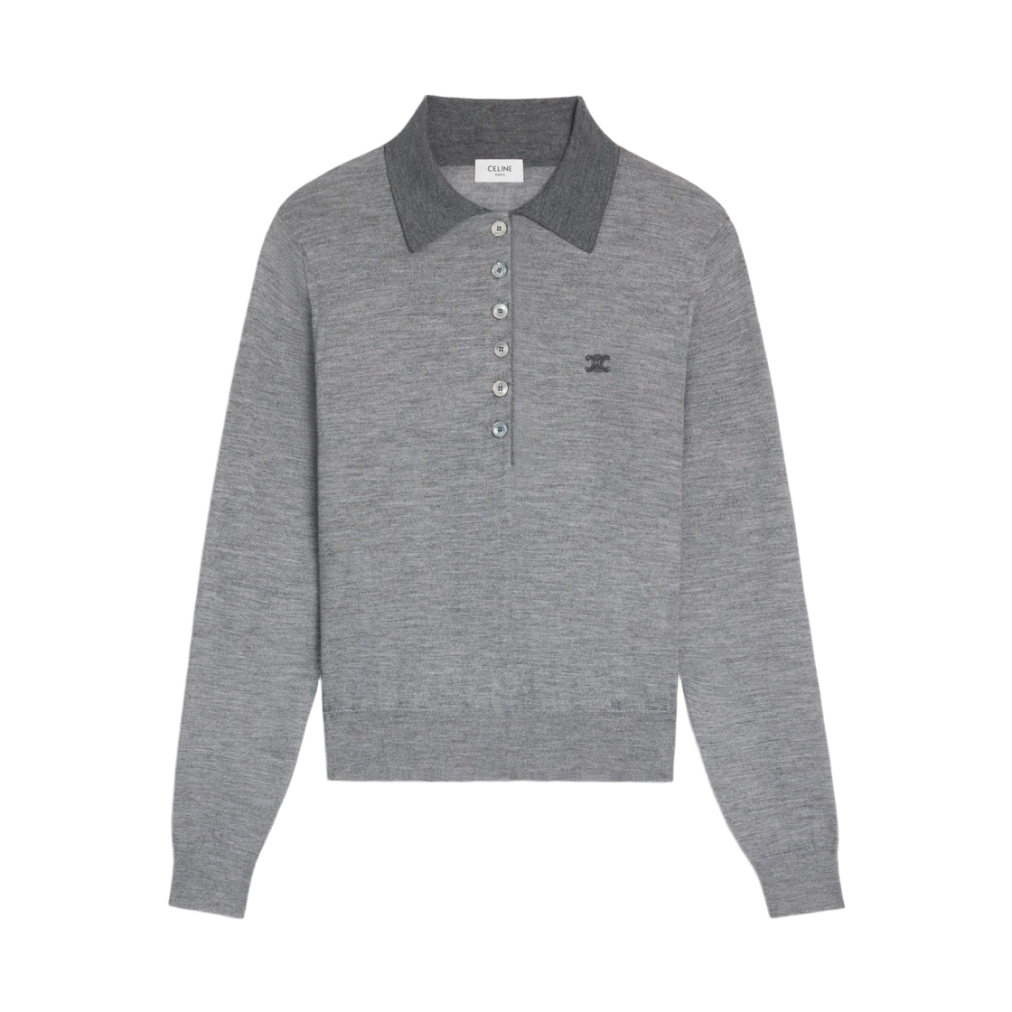 RX0FD0W27-GFW0 (W) Celine Polo Sweater in Fine Cashmere Silk Light Grey Grey