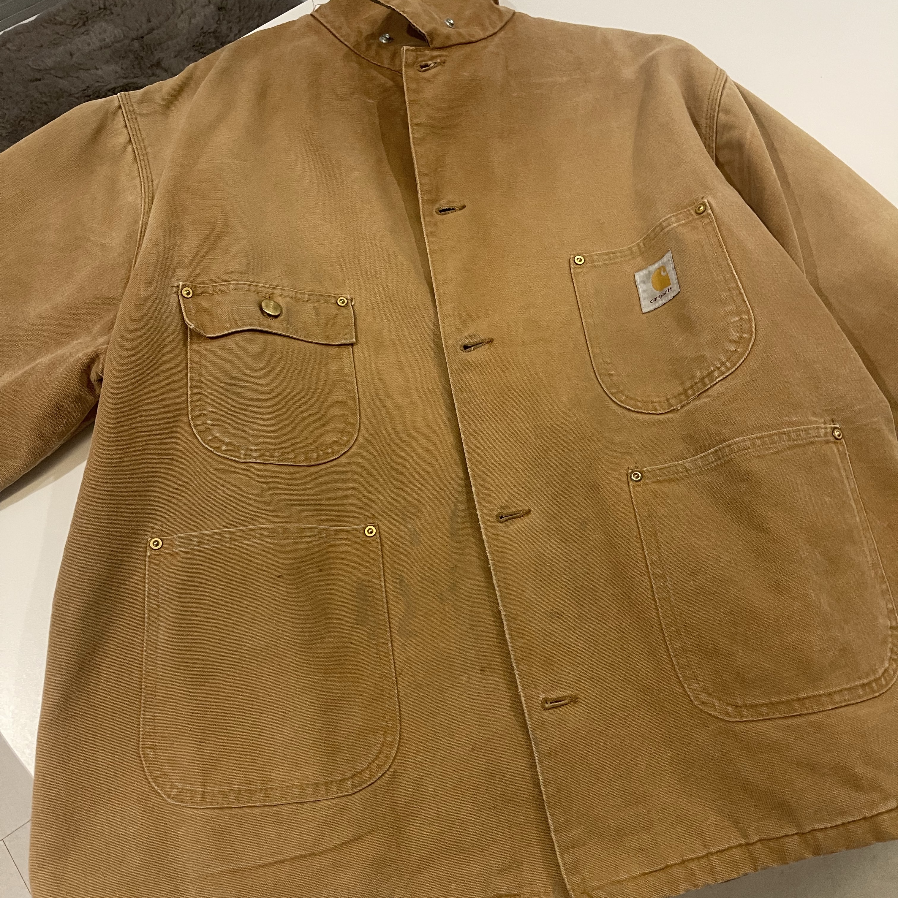 Carhartt WIP Lined Dearborn Canvas Michigan Chore Coat Hamilton Brown Tobacco Rigid - Winter 착용 스타일 - 5